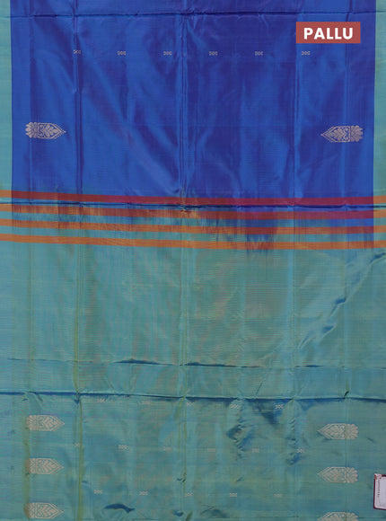 Banana pith saree blue and light green with thread woven buttas and simple border