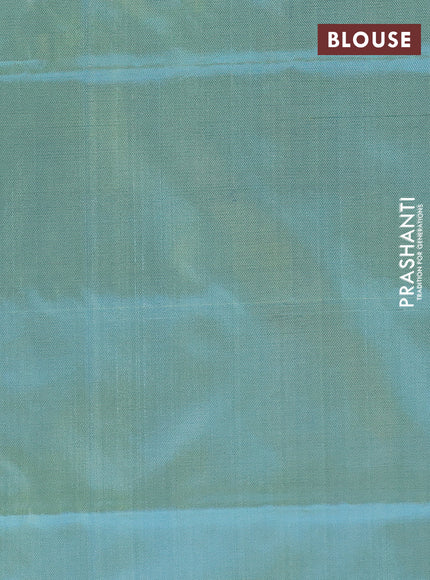 Banana pith saree blue and light green with thread woven buttas and simple border