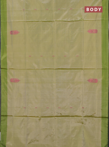 Banana pith saree beige and lime green with thread woven buttas and simple border