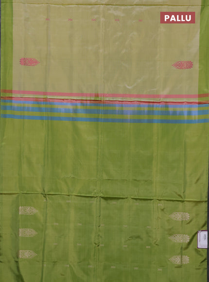 Banana pith saree beige and lime green with thread woven buttas and simple border