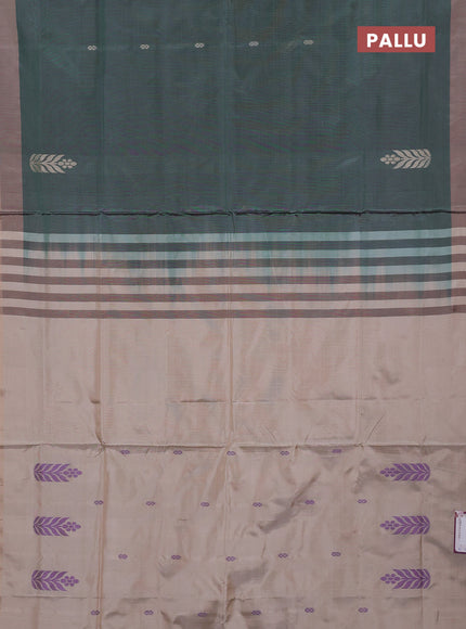 Banana pith saree green and beige with thread woven buttas and simple border