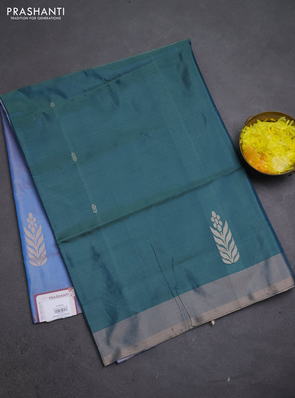 Banana pith saree green and teal green with thread woven buttas and simple border