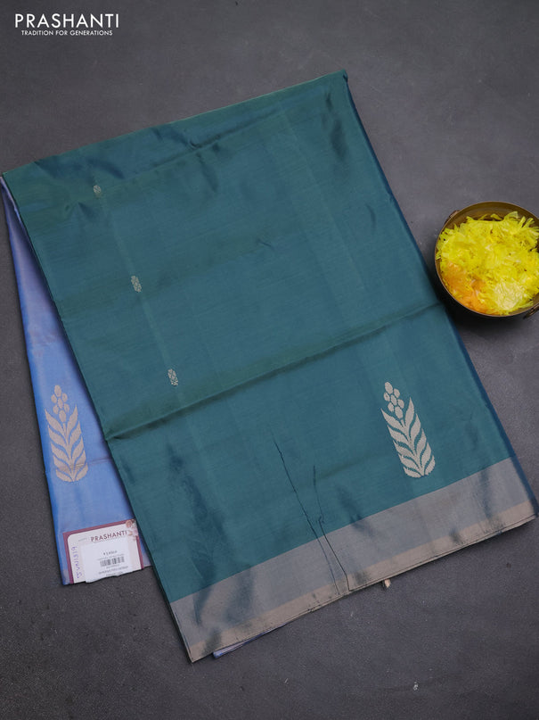 Banana pith saree green and teal green with thread woven buttas and simple border