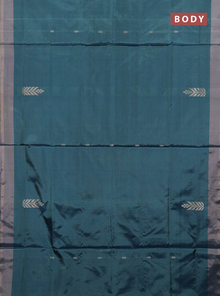 Banana pith saree green and teal green with thread woven buttas and simple border
