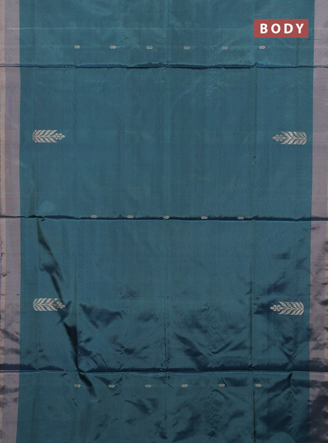 Banana pith saree green and teal green with thread woven buttas and simple border
