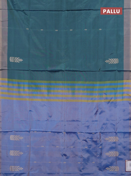 Banana pith saree green and teal green with thread woven buttas and simple border
