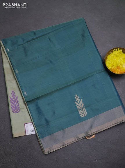 Banana pith saree green and pastel green with thread woven buttas and simple border