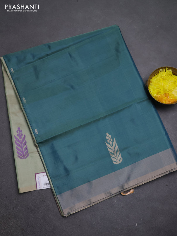 Banana pith saree green and pastel green with thread woven buttas and simple border