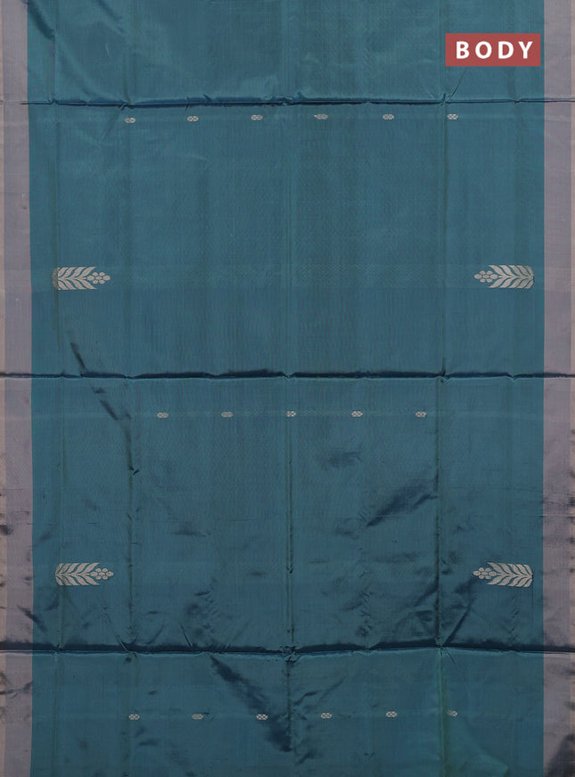 Banana pith saree green and pastel green with thread woven buttas and simple border