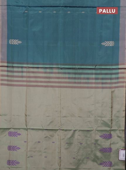 Banana pith saree green and pastel green with thread woven buttas and simple border