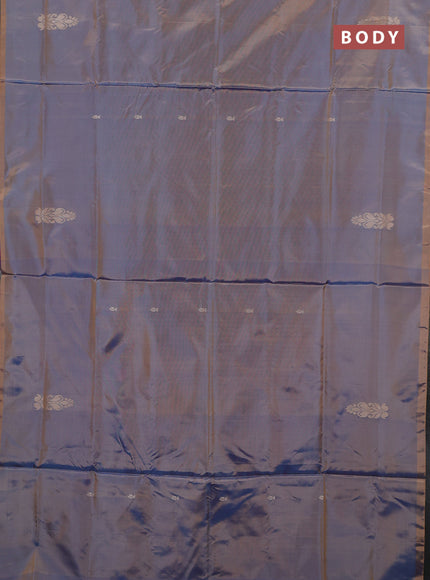 Banana pith saree dual shade of blue and purple with thread woven buttas in borderless style