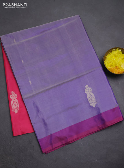 Banana pith saree pastel violet and pink with thread woven buttas and simple border