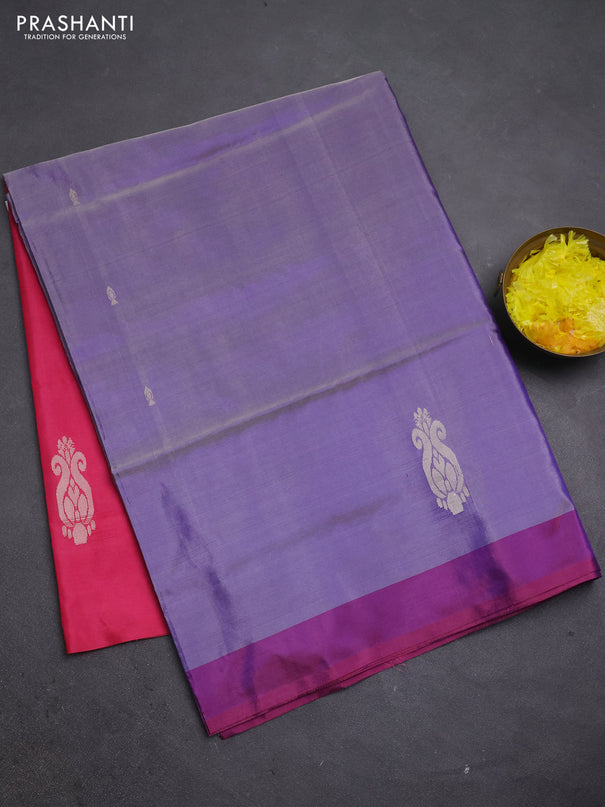 Banana pith saree pastel violet and pink with thread woven buttas and simple border