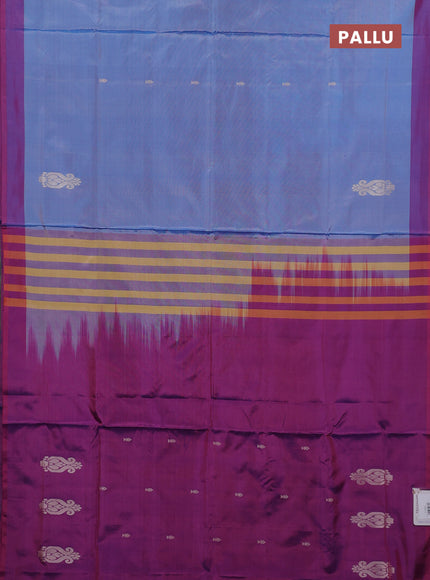 Banana pith saree pastel blue and dual shade of bluish pink with thread woven buttas and simple border
