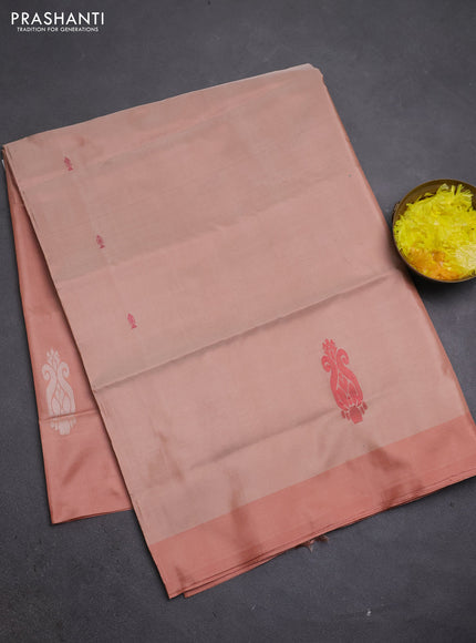 Banana pith saree peach shade with thread woven buttas and simple border