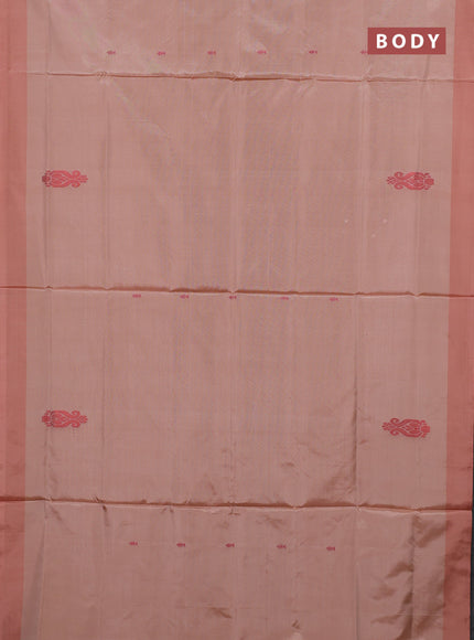 Banana pith saree peach shade with thread woven buttas and simple border