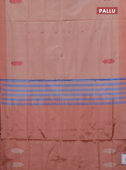 Banana pith saree peach shade with thread woven buttas and simple border