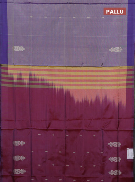 Banana pith saree dual shade of blue and maroon with thread woven buttas and simple border