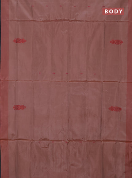 Banana pith saree peach shade with thread woven buttas and simple border