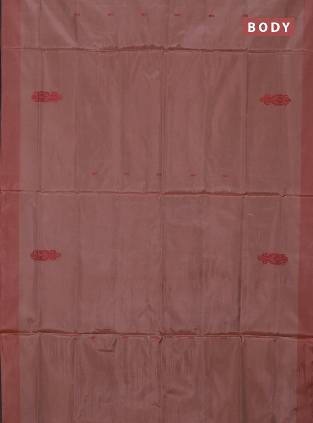 Banana pith saree peach shade with thread woven buttas and simple border