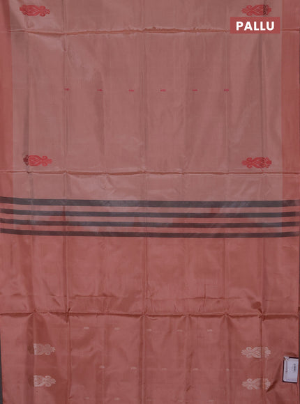 Banana pith saree peach shade with thread woven buttas and simple border