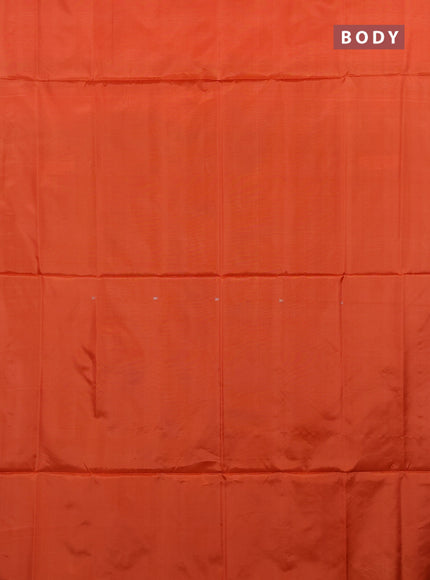 Banana pith saree orange and black with thread woven buttas in borderless style