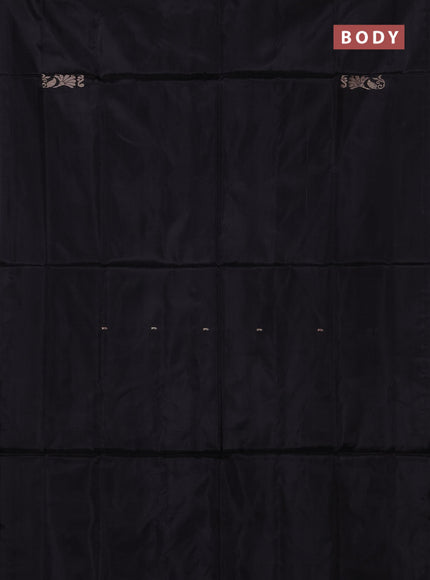 Banana pith saree black and dual shade of orange with thread woven buttas in borderless style
