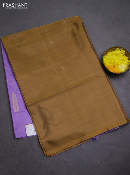Banana pith saree mustard yellow and lavender with thread woven buttas in borderless style