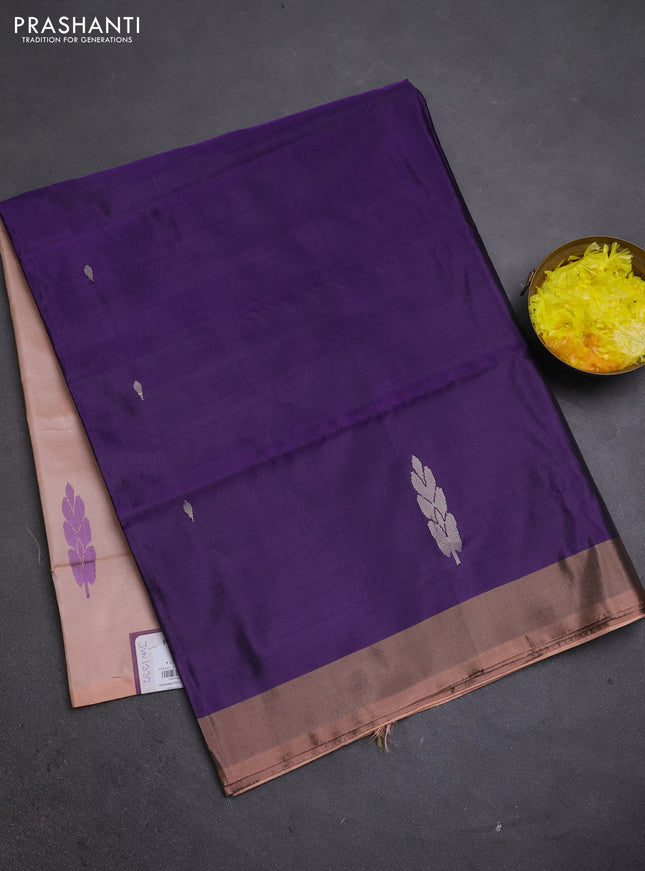 Banana pith saree violet and peach shade with thread woven buttas and simple border