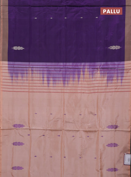 Banana pith saree violet and peach shade with thread woven buttas and simple border