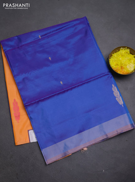 Banana pith saree blue and peach orange with thread woven buttas and simple border