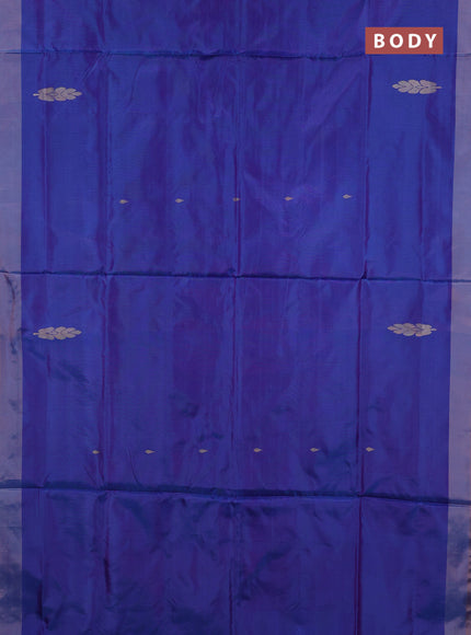 Banana pith saree blue and peach orange with thread woven buttas and simple border