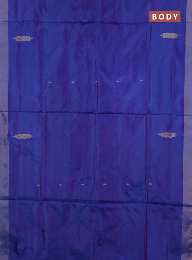 Banana pith saree blue and peach orange with thread woven buttas and simple border