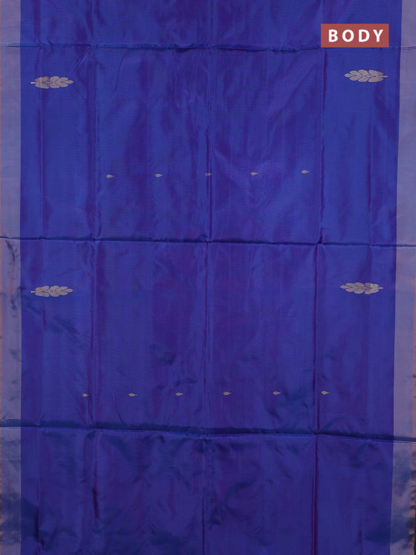 Banana pith saree blue and peach orange with thread woven buttas and simple border