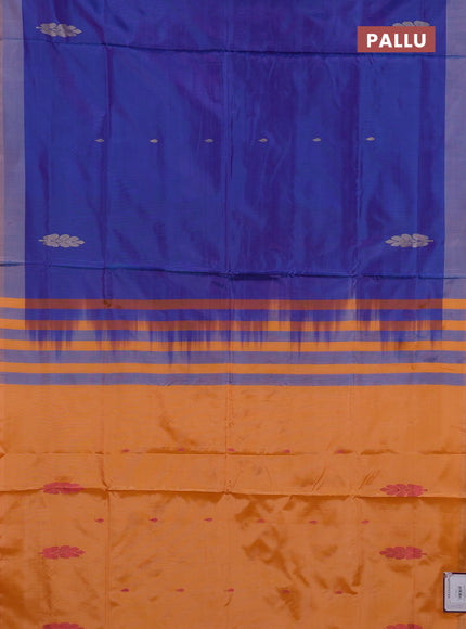 Banana pith saree blue and peach orange with thread woven buttas and simple border
