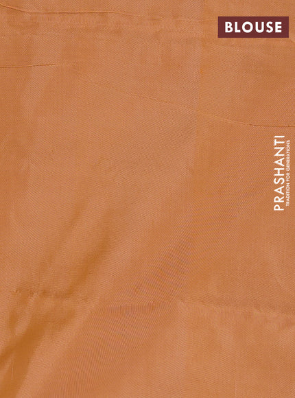 Banana pith saree blue and peach orange with thread woven buttas and simple border