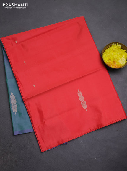 Banana pith saree red and dual shade og green with thread woven buttas in borderless style
