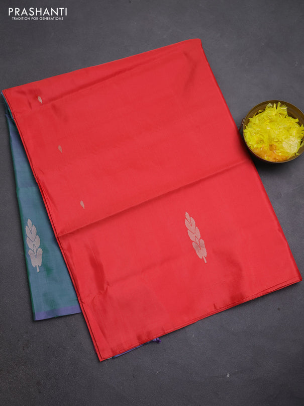 Banana pith saree red and dual shade og green with thread woven buttas in borderless style