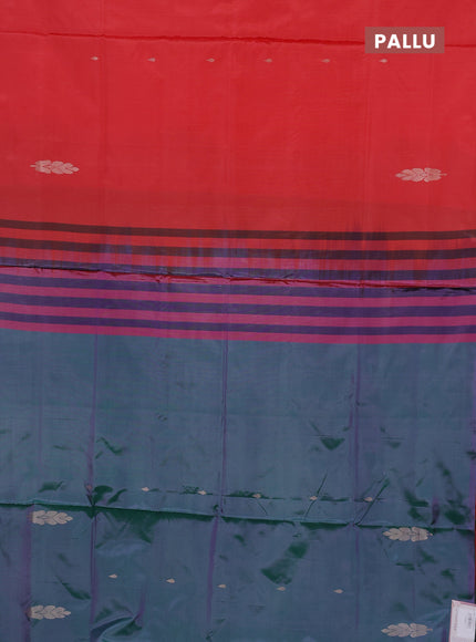 Banana pith saree red and dual shade og green with thread woven buttas in borderless style