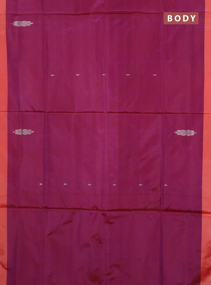 Banana pith saree magenta pink and peach shade with thread woven buttas and simple border