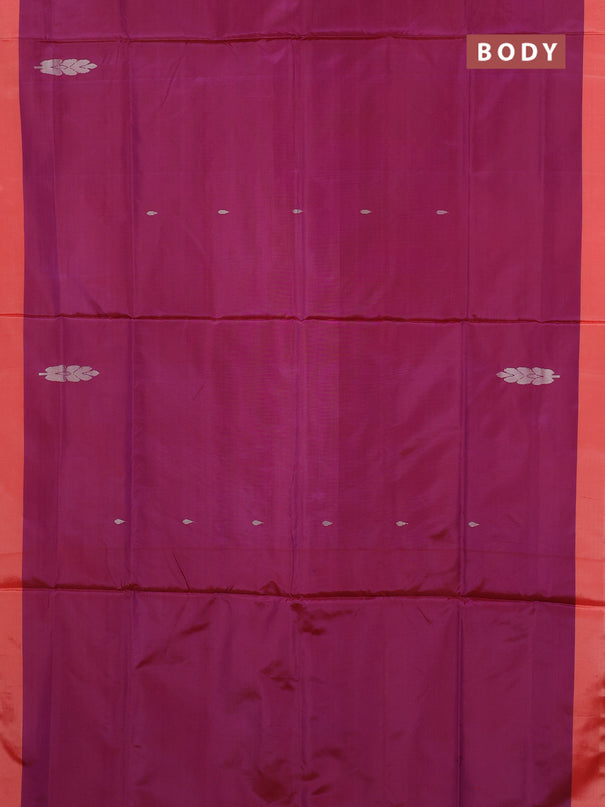 Banana pith saree magenta pink and peach shade with thread woven buttas and simple border