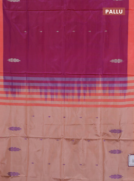 Banana pith saree magenta pink and peach shade with thread woven buttas and simple border