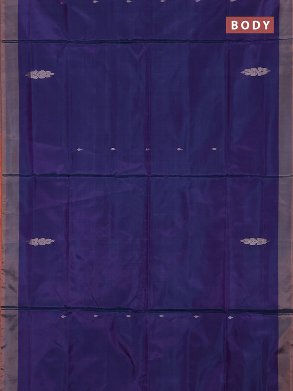 Banana pith saree navy blue and peach orange with thread woven buttas and simple border