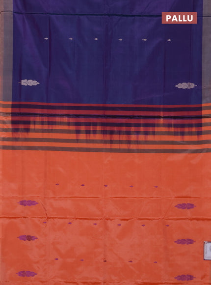 Banana pith saree navy blue and peach orange with thread woven buttas and simple border