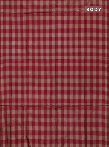 Banana pith saree beige and maroon with allover checked pattern in borderless style