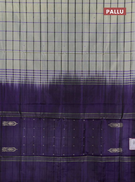 Banana pith saree beige and violet with allover checked pattern and piping border