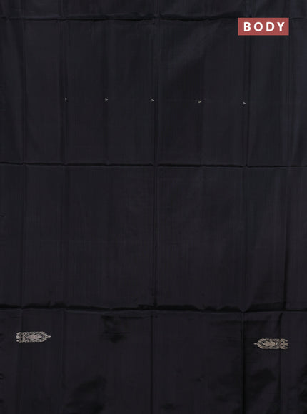Banana pith saree black and teal blue with thread woven buttas in borderless style