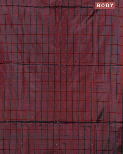 Banana pith saree red and elephant grey with allover checked pattern and piping border