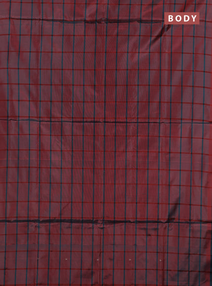 Banana pith saree red and elephant grey with allover checked pattern and piping border