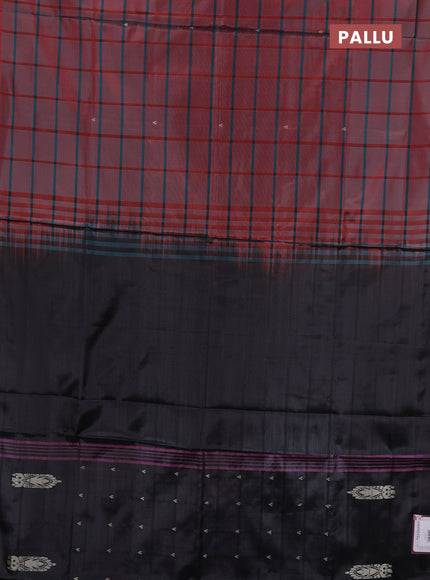Banana pith saree red and elephant grey with allover checked pattern and piping border
